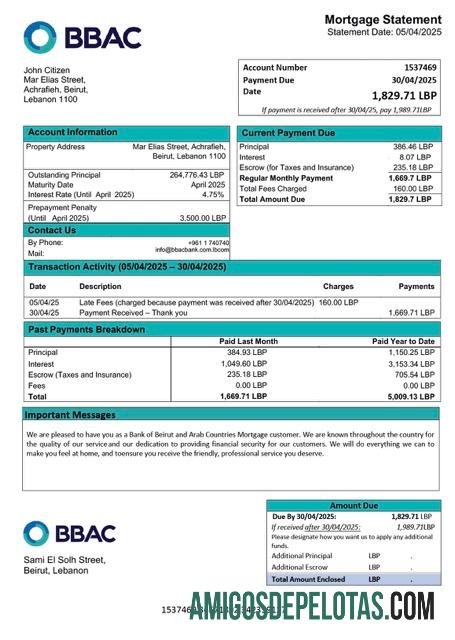 em branco Declaração de hipoteca do Banco do Líbano de Beirute e dos países árabes (BBAC) Word e modelo PDF